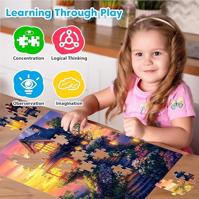 4 Packs 100 Piece Puzzles for Adults, 4 Themed Large Piece Puzzles for Seniors Jigsaw Puzzles for Kids Ages 6-8 8-10 Learning Educational Toys for Boys and Girls