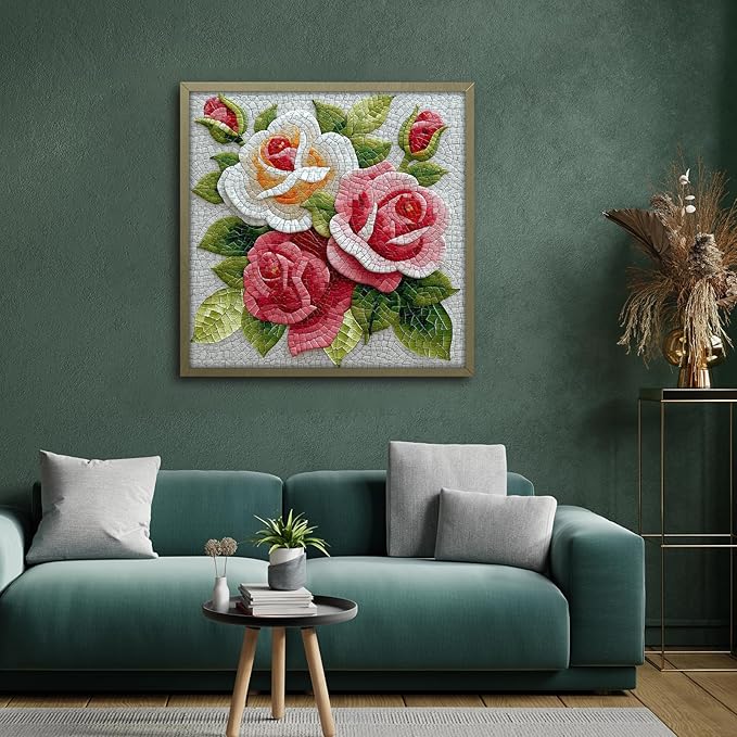 Impossible Mosaic Puzzles for Adults 1000 Pieces, Unique Rose Flower Puzzle, Beautiful Floral Jigsaw Puzzles, Hard Challenging Puzzles for Adults