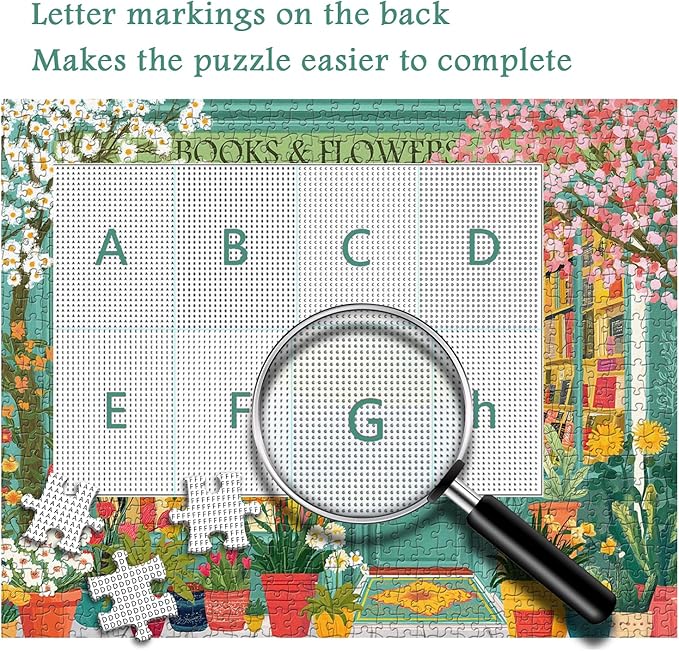 PICKFORU Book Jigsaw Puzzles 1000 Pieces, Spring Flowers Bookstore Puzzles for Adults, Blooming Bookshelf Puzzle as Home Decor