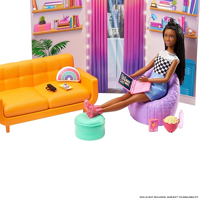 Barbie Toy Playset, Big City, Big Dreams Dorm Room Furniture & Accessories with 2 Beds, Couch, Bean Bag Chair & More