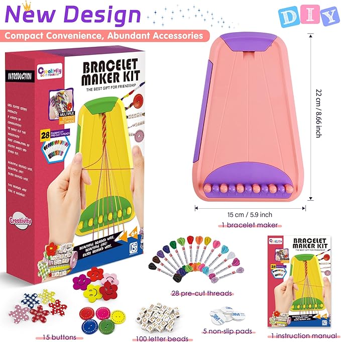 Friendship Bracelet Making Kit for Girls Ages 8-12, Kids Jewelry Making Kit with 28 Pre-Cut Threads and Letter Beads, Arts and Crafts for Kids, Birthday Easter Gifts for 6 7 8 9 10 11 12 Year Old