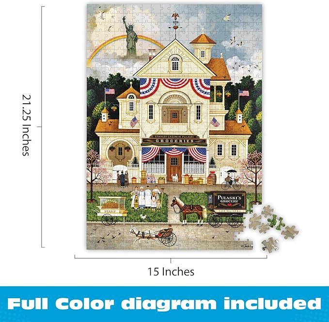 Buffalo Games - Jigsaw Puzzle 500 Pieces for Adults - Charles Wysocki Lady Liberty’s Independence Day Enterprising - Premium Giftable Foil Box with Reference Poster - Made in USA