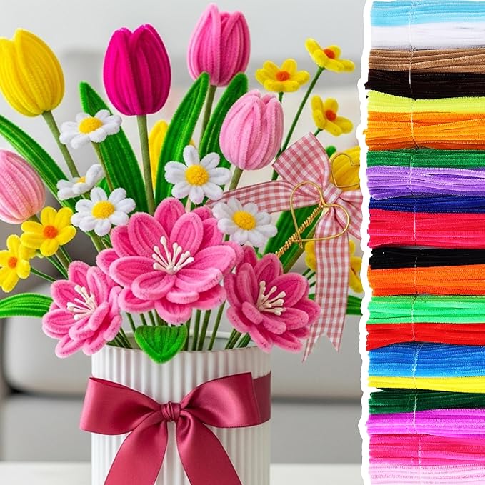 Caydo 1000 Pieces Pipe Cleaners Bulk for Easter Decorations, Multicolor Craft Chenille Stems for Flowers, Kids Creative Art and Crafts Projects Making(6 mm x 12 inch)
