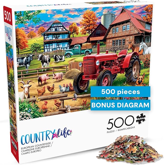 Buffalo Games - 500 Piece Jigsaw Puzzle PD Moreno European Countryside, Made in USA, Premium Recycled Board, Full-Color Poster, Giftable Art