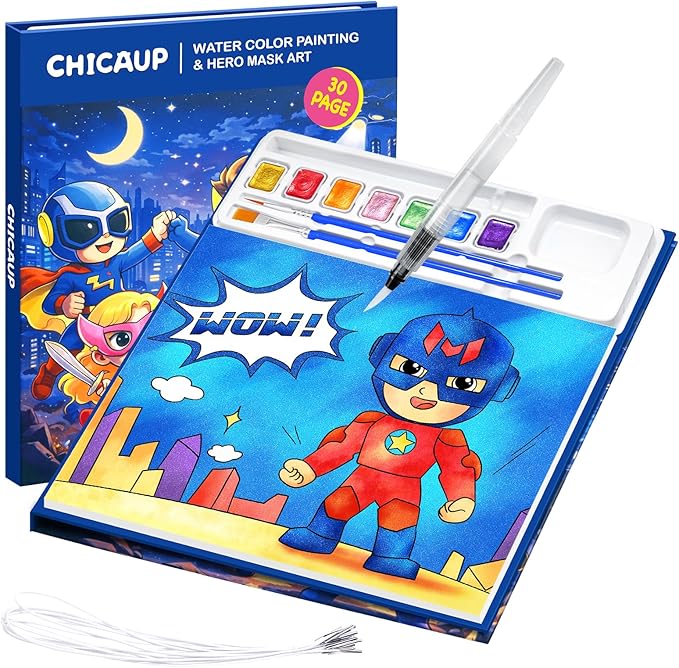 CHICAUP Paint with Water Coloring Books for Kids, Mess Free Watercolor Painting Kit with Hero Mask, Painting Activity for Kids Ages 3-5 4-8, Arts Crafts Drawing Gift Toy for Boy Girl