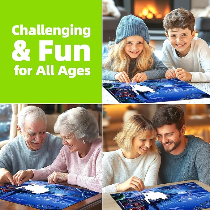 Moonlight Village 1000 Piece Puzzle for Adults, Fun Puzzles for Adults 1000 Pieces with HD Print & Poster, 27.5 X19.7 in Dust Free, for Gifts Halloween Christmas Family Games Lovers