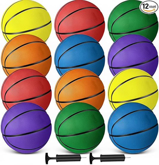 Wettarn 12 PCS Mini Basketball Size 3 Colorful 7 Inch Rubber Basketball Bulk with Pump for Mini Hoop Swimming Pool Indoor Outdoor Practice Game Holiday Party Kid Adult Back to School