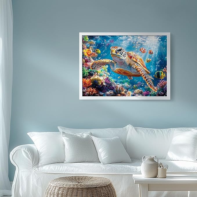 Puzzles for Adults 1000 Pieces- Sea Turtle Puzzle 1000 Piece, Challenging Ocean Jigsaw Puzzles with Letter on Back, Gifts for Adults, Stress Relief, Birthday & Game Night with Guide Poster