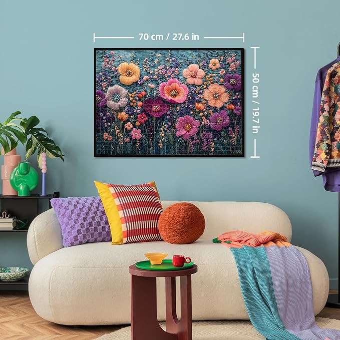Jigsaw Puzzle 1000 Pieces Embroidered Flower Puzzle Intricate Thread Art, Vintage Botanical Home Decor