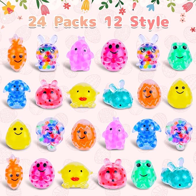 LEEHUR 24Pcs Prefilled Easter Eggs with Animal Mochi Squishy Stress Relief , Colorful Easter Fidget Toys Great for Adult Easter Basket Stuffers Egg Fillers Party Favors