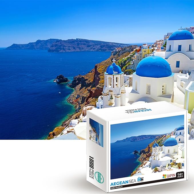 1000 Piece Jigsaw Puzzles for Adults Teens Kids - Fine Art Challenging, Aegean Sea 1000Pcs Puzzle, Family Game Gift, Size 27"x20"