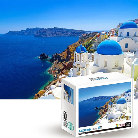 1000 Piece Jigsaw Puzzles for Adults Teens Kids - Fine Art Challenging, Aegean Sea 1000Pcs Puzzle, Family Game Gift, Size 27"x20"