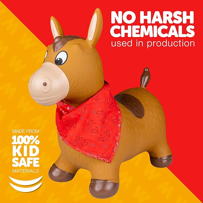 Waddle Bouncy Animal Hopper - Inflatable Hopping Animals, Indoors and Outdoors Fun, Pump Included, Riding Toys for Boys and Girls Ages 2 Years and Up, Brown Horse