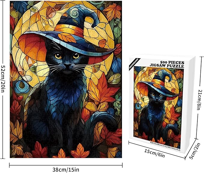 Great Jigsaw Puzzles for Adults 500 Pieces Halloween Black Cat Wooden Challenging Puzzles Gift for Friends Family Home Decoration Puzzle