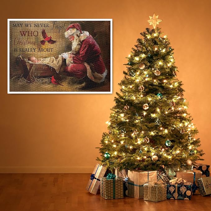 Christmas Jesus Nativity Puzzles for Adults 1000 Pieces, Religious Holiday Santa Claus Jigsaw Puzzles, Art Christian Xmas Puzzles