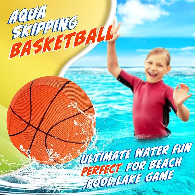 4Pcs Water Skipping Balls for Pool Play, Water Pool Beach Swim Toys for Kids Ages 4-8, 8-12 and Adults, Include 2 Balls and 2 Discs
