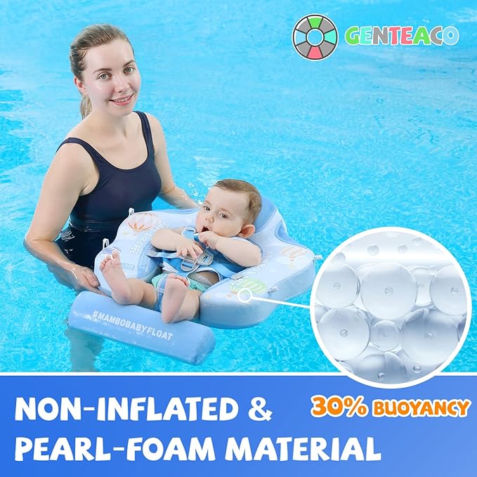 Mambobaby Baby Swim Float with Canopy Non-Inflatable Infant Pool Float with Tail 3-24 Months Avoid Flip Solid Skin-Friendly Material for Toddler Boys Girls