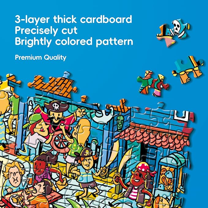 Jigsaw Puzzles for Adults, 2 Pack 1000 Pieces Pirate Park Animal Paradise Puzzle, Cartoon Painting Challenging Puzzles for Family Activity Game Nights Gifts Fidget Stress Relief