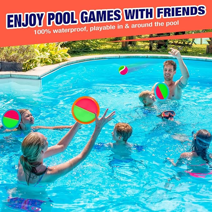 Toss and Catch Ball Game Set - Outdoor & Indoor Activity Toys for Kids - Sticky Paddle Ball Toy for Boys Girls 3 4 5 6 7 8-12 Year Old - Great Games for Beach Pool Yard - Easter Basket Stuffers Gifts