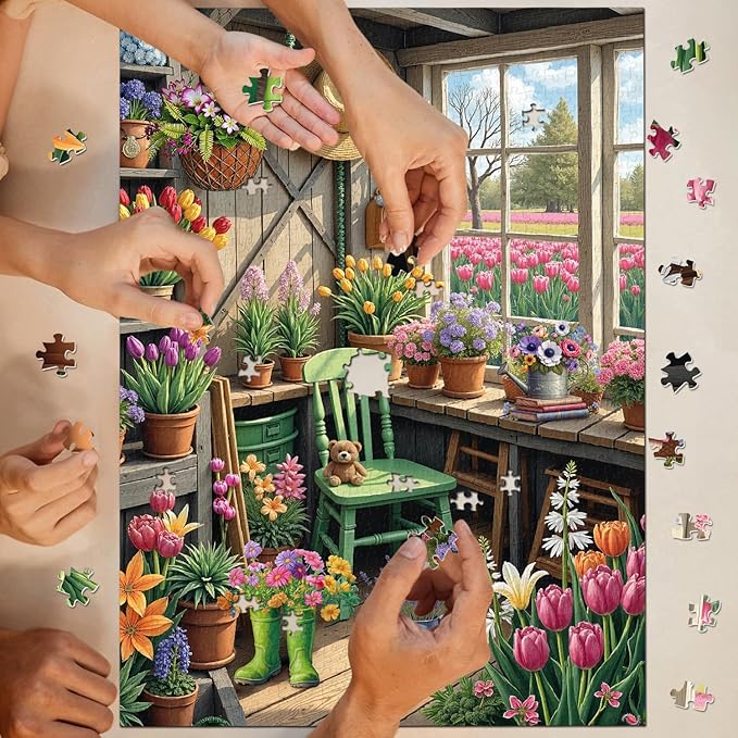 Flower Plant Garden Puzzle 1000 Pieces for Adults, Colorful Greenhouse Jigsaw Puzzle Botanical, Challenging Floral Room Puzzle as Wall Decor