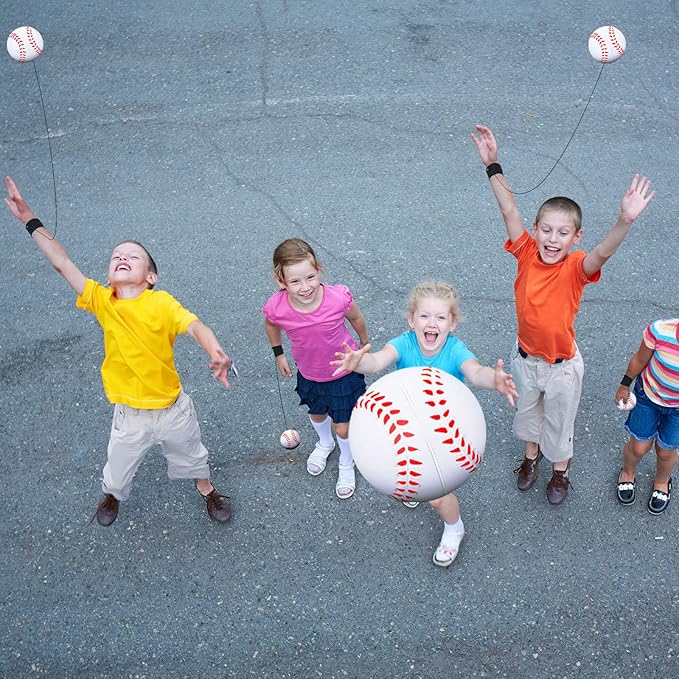 Deekin 2.36 Inch Wrist Return Ball Sports Wristband Rebound Ball on a String Rebound Bouncy for Wrist Exercise Fun Outdoor Activity for Team(12 Pcs,Baseball)