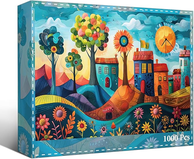 Puzzles for Adults 1000 Pieces, Jigsaw Puzzle for Adults, Fun and Relaxing Challenging Puzzle, Colorful Village Puzzles Game, Interlock Perfectly No Dust, Gifts for Easter Friends Parents