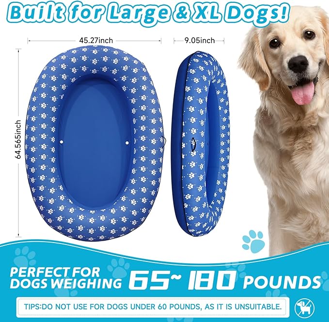 Inflatable Dog Float for Large Dogs, Up to 180 Lbs, Foldable & Puncture-Resistant Doggy Float for Pool, Portable Dog Float Bed Pet Swimming Accessory, Pet-Friendly Outdoor Fun, Blue