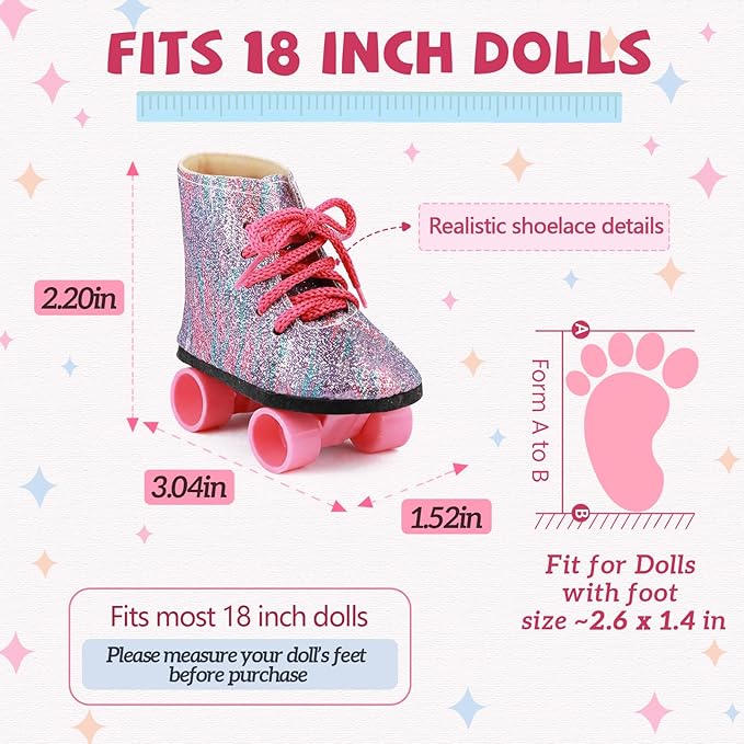 18 inch Doll Accessories, 5 Pairs of Doll Shoes+2 Socks 18” Doll Shoes Includes Snow Boots/Roller Skates/Sandals/Flip-Flops/Dance Shoes/Pink/Black Socks for American Doll Boy or Girl Dolls
