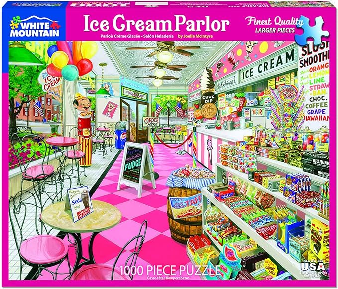 White Mountain 1000 Piece Jigsaw Puzzle Summer Desserts and Sweets Puzzles with Large Pieces for Adults and Family 24"x30" – Ice Cream Parlor