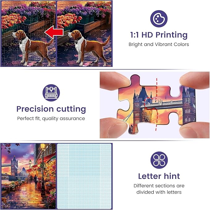 1000 Piece Puzzle for Adults, Tower Bridge of London Puzzles, Street Scenes Jigsaw Puzzles 1000 Pieces, Fun Landscape Puzzle for Adults Kids Seniors,Challenging Family Game Great Gift Idea, 28*20 in