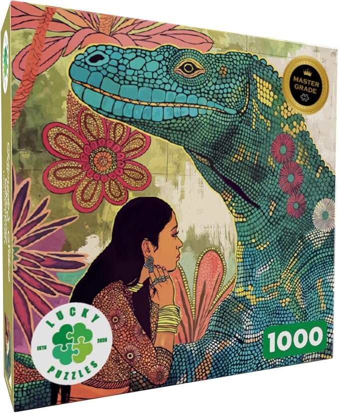 Komodo's Silent Blessing - 1000 Piece Jigsaw Puzzle for Adults | Spiritual Puzzle of Woman and Komodo Dragon | Nature & Animal Lovers