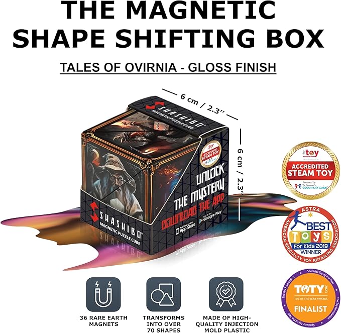 Shashibo Shape Shifting Box - STEM Fidget Toy with Ultra Strong Magnets - Sensory Puzzle Cube Transforms Into 100+ Shapes, Easter Basket Stuffers Gift for Kids, Teens, and Adults (Tales of Ovirnia)