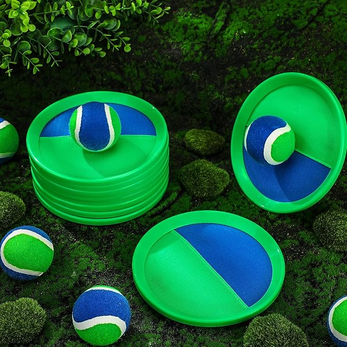 Charniol Kids Toys Toss and Catch Game Set Beach Game Outdoor Ball Sports Games Toss and Catch Ball Nylon Toys for Kids Adults(Blue Green,12 Paddles 6 Balls)