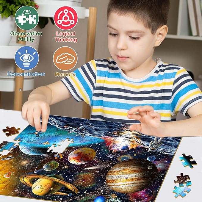 Puzzles for Kids Ages 8-10 Year Old - Solar System Planets, 200 Pieces Spacewalk Jigsaw Puzzles for Kids Ages 6-8, Learning Educational Toys for Boys and Girls