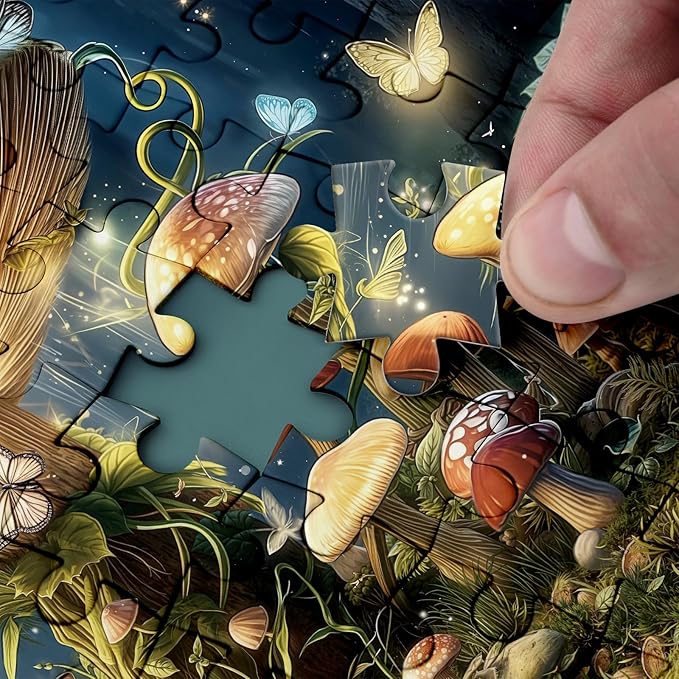 Fantasy Mushroom Book Puzzle 1000 Pieces for Adults, Magic Forest Fungi Plant Jigsaw Puzzles, Vintage Nature Butterfly Tree Puzzles