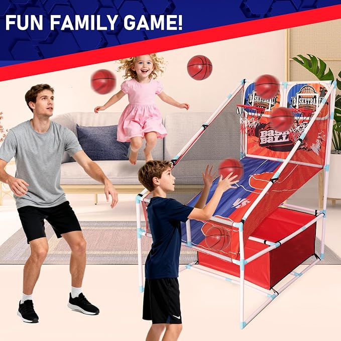 2-Player Kids Arcade Basketball Game Set, Dual Upgraded Hoop with LED Light Electronic Scoreboard 4 Balls, 3-12 Kids Sports Toys Carnival Games, Home Backyard Indoor Outdoor, Boys Girls Toddlers Gifts