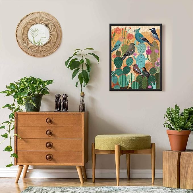 Desert Bird Puzzles for Adults 1000 Pieces, Cactus Flower Succulent Plant Puzzles, Birds Themed Jigsaw Puzzles Nature Botanical