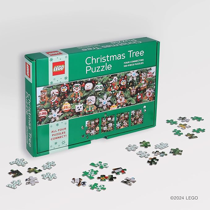 Lego Christmas Tree Puzzle | Four Connecting 100-Piece Jigsaw Puzzles