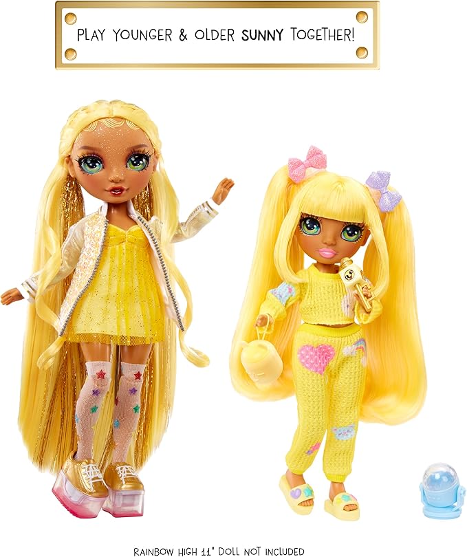 Rainbow High Jr High PJ Party - Sunny, Yellow 9" Posable Blonde Fashion Doll with Soft Onesie, Slippers, Fun Play Accessories, Great Toy Gift for Girls Kids Ages 4-12 Years