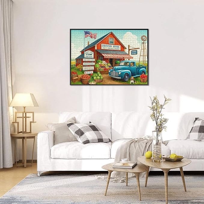 Rocorose 1000 Pieces Puzzle for Adults Country Store Challenging Fruit and Vegetable Truck Autumn Jigsaw Puzzle Perfect for Family Game, Every Piece is Unique