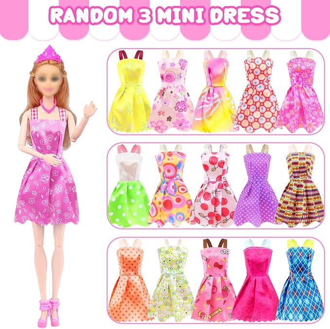 78 Pcs 11.5 Inch Doll Rose Convertible Toy Car Playset, Toys for Kids Including 11.5 in Girl Dolls, Toy Car, 1 Fancy Dress, 3 Regular Dress, 1 Fashion Dress, 71 Doll Accessories