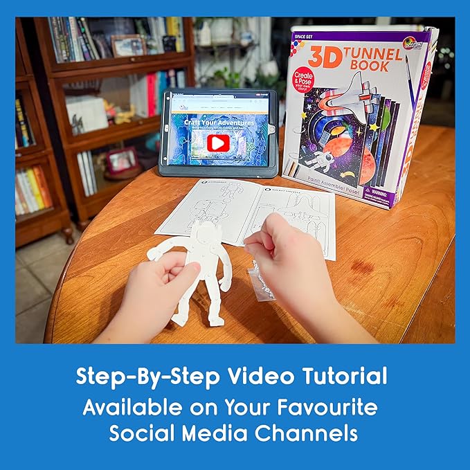 EyeConnect Crafts DIY 3D Tunnel Book Kit – Creative STEAM Art & Craft Set for Kids & Teens, Build, Paint & Make Your Own Book with Posable Interactive Animals & Characters (Ocean)