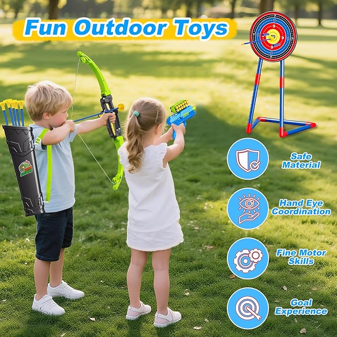 2 in 1 Pack Bow and Arrow Set for Kids 6 Year Old Boy Gifts Boy Toys Age 6-8,Archery Set with Lights Sport Shooting Games for Kids 5-12 Year Old Birthday Gifts Indoor Outdoor