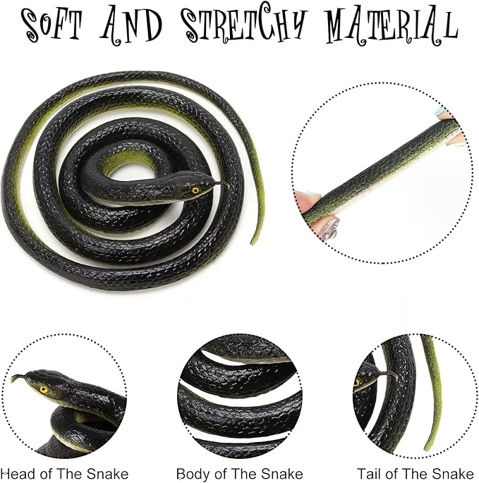 3 Pcs Realistic Snakes Rubber Plastic Snakes Prank Snake Colorful for Party, Tricking People, Garden Props Decorations, Assorted Sizes