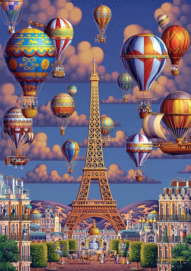 Buffalo Games - Dowdle - Balloons Over Paris - 300 Piece Jigsaw Puzzle for Adults -Challenging Puzzle Perfect for Game Nights - Finished Size is 21.25 x 15.00