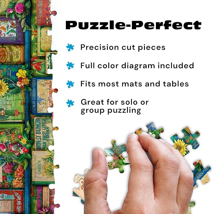 Buffalo Games - Aimee Stewart - Vintage Summer Books - 1000 Piece Jigsaw Puzzle for Adults, Colorful Library Puzzle, Vibrant Florals, Challenging Fun, Finished Size 26.75 x 19.75
