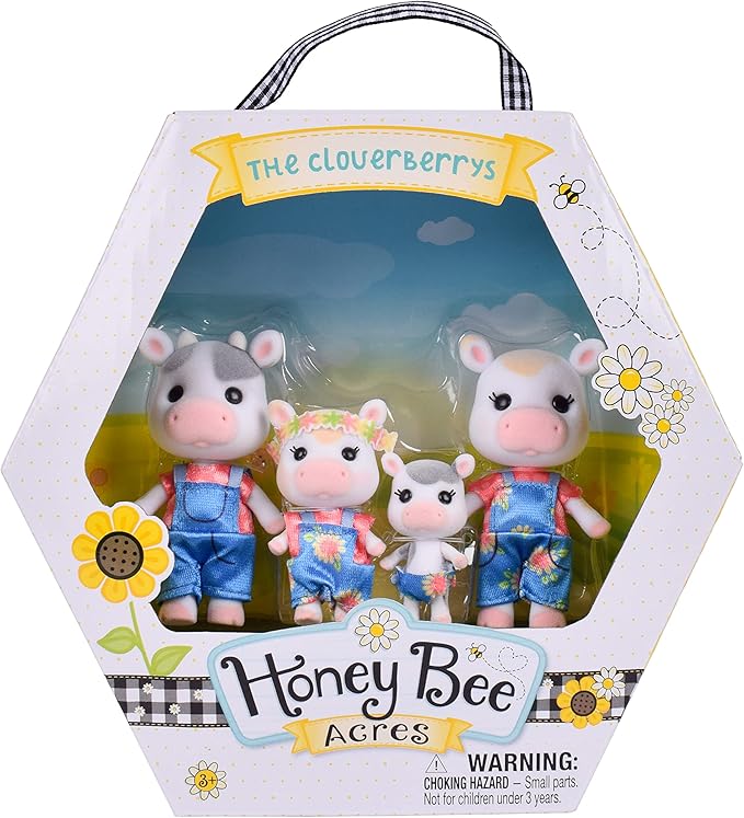 Honey Bee Acres The Cloverberrys Cow Family, 4 Miniature Doll Figures, Small