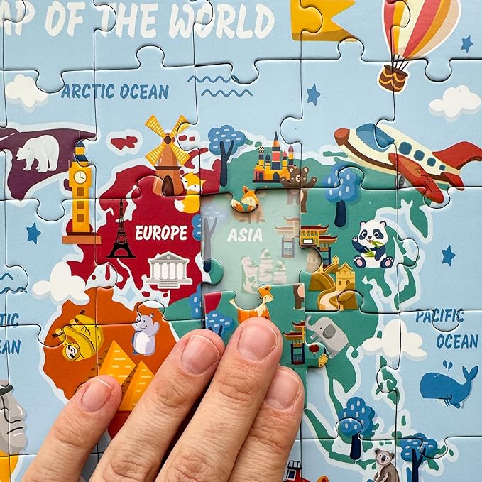 QUOKKA Magnetic Puzzles for Toddlers 3-5 – 2x48 Pieces Travel Games – USA & World Map Learning Magnetic Puzzles for Kids Ages 4-8 – Educational United States Puzzle Gift Toy for Boys and Girls