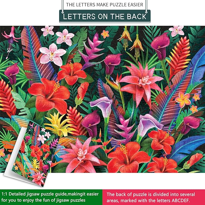Jigsaw Puzzles for Adults 1000 Pieces, Interlock Perfectly Letter on Back No Dust, Home Decor Birthday Party Gift Toy for Men Women Elders Seniors, 1:1 Poster - Flowers Bloom