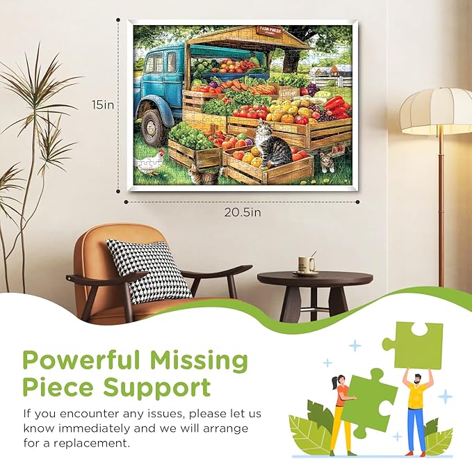 500 Pieces Jigsaw Puzzles for Adults, Truck and Cats Puzzle for Adults Seniors, Fruits and Vegetables Puzzle 500 Pieces, Gift for Birthday, Home Decor, Fun for Family Entertainment 20.5x15in